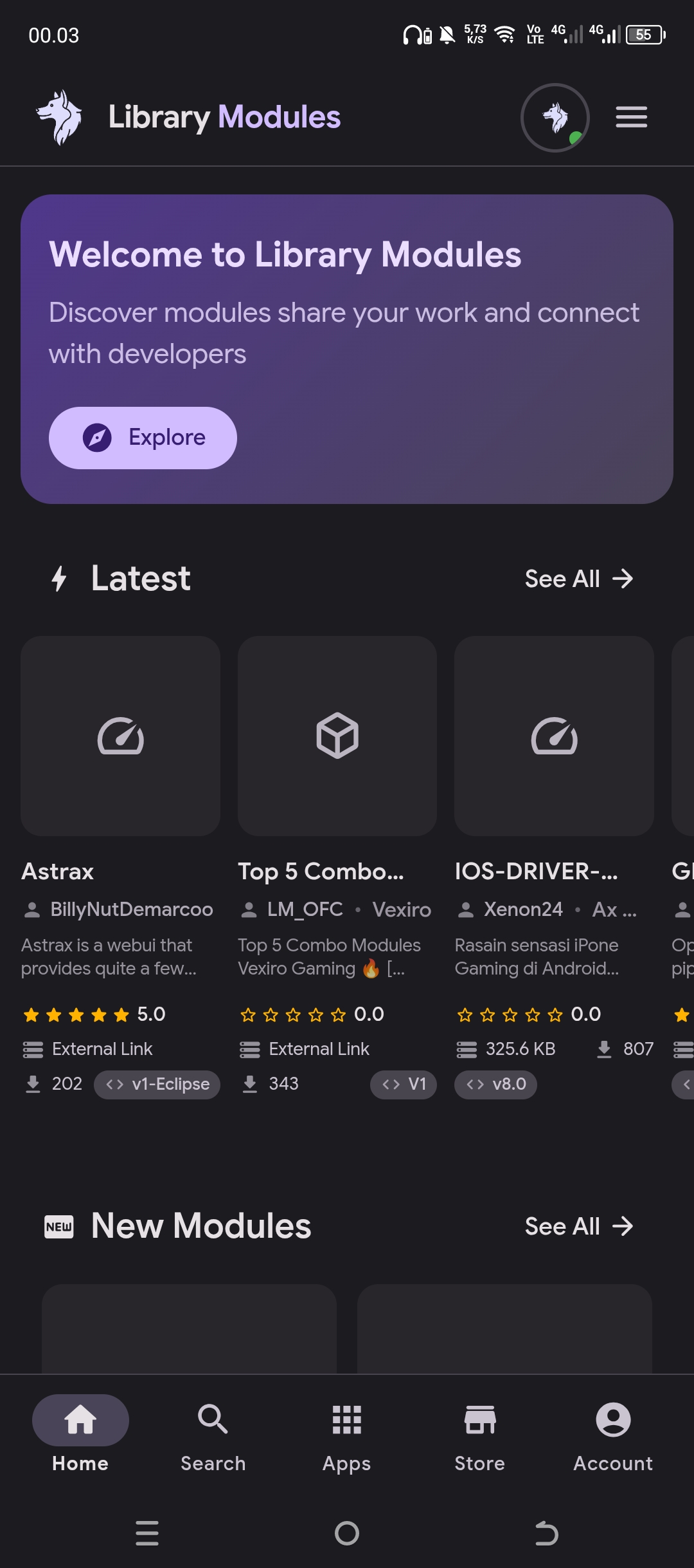 Screenshot Utama Aplikasi Library Modules